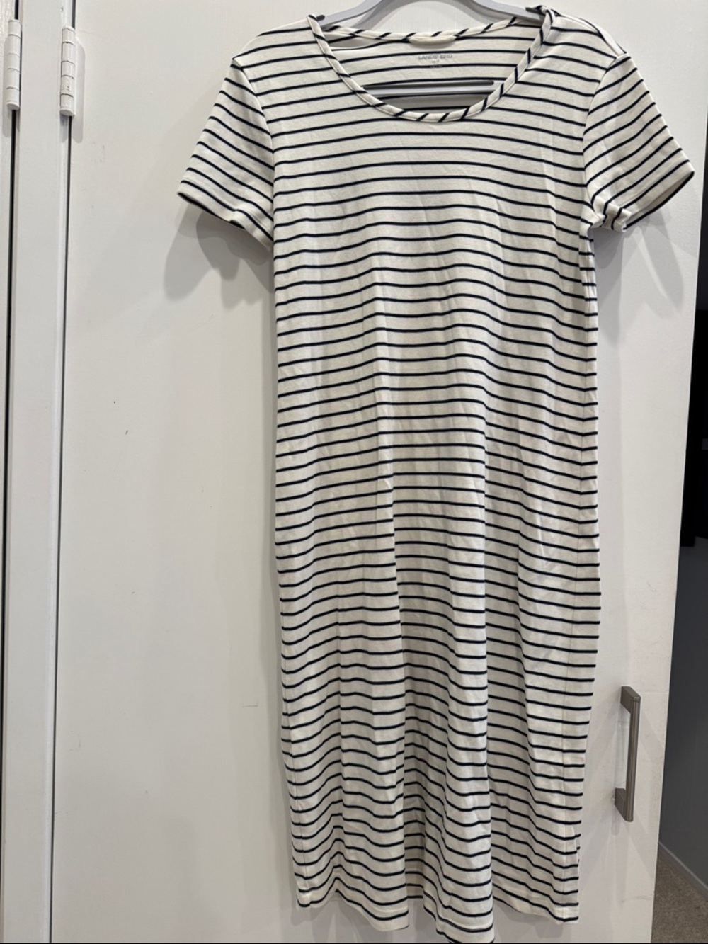 Lands' End Cream and Navy Striped Scoop Neck Tee